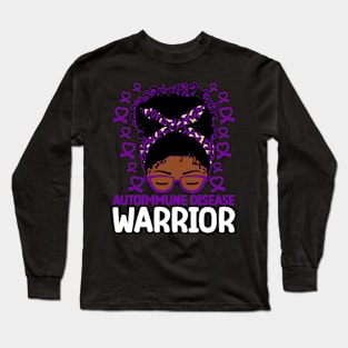 Afro Messy Bun Autoimmune Disease Warrior Long Sleeve T-Shirt